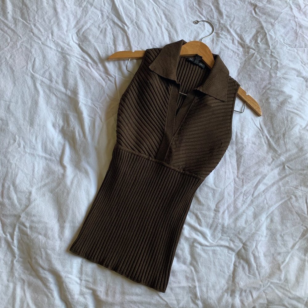 INC Sleeveless Collared Knit Tank
